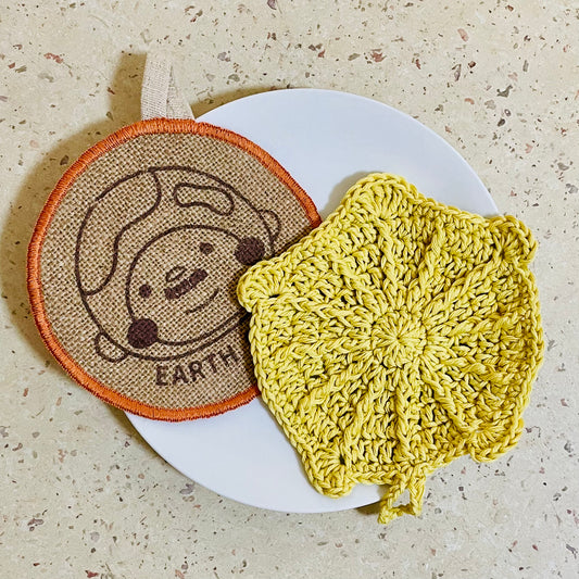 Eco Kitchen Bundle – Turtle Scrubby + Jute Dish Washing Cloth Earth Ojisan